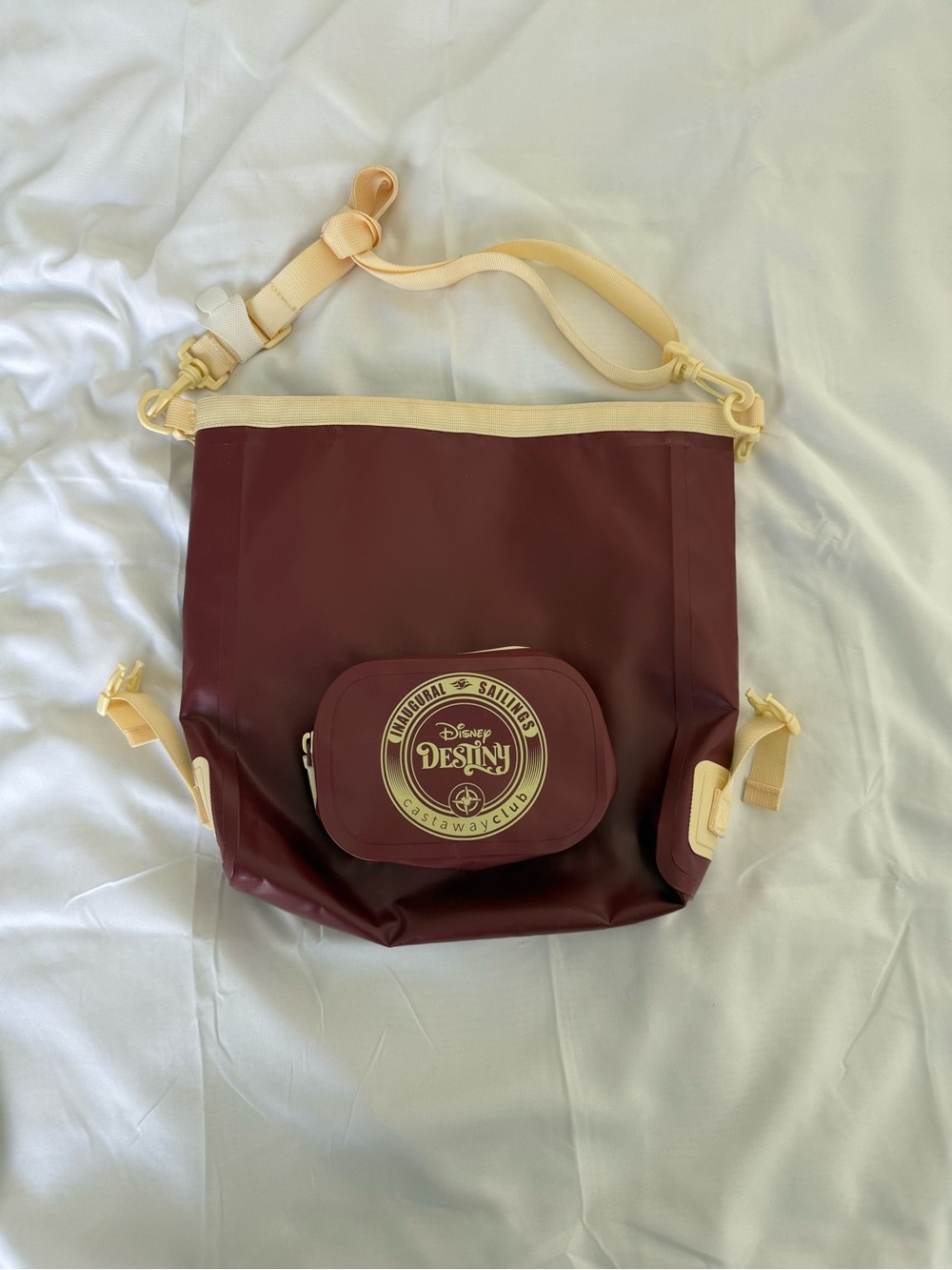 Disney Maroon Tote with Cream Accents and Front Pouch